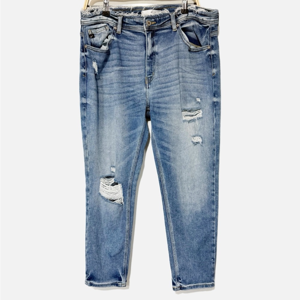 Kancan Women's Straight Leg Jeans Distressed Stretch High Rise Size 15/31